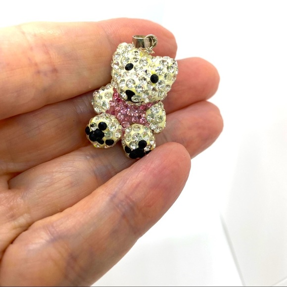Rhinestone Bear .925 Pink & White Polar Bear Pendant - Picture 1 of 9